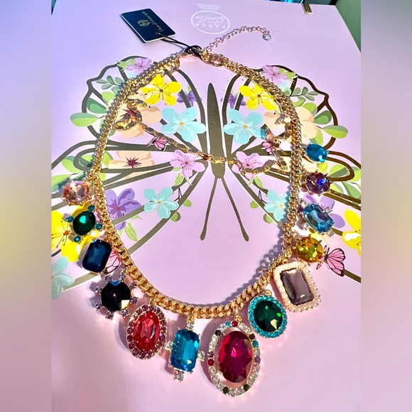 House of Harlow 1960 NWT Stunning Multi-Jeweled Gold-tone Statement Necklace - Picture 2 of 10